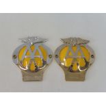 Two AA 1995 Anniversary reproduction badges, type 2A and type 2B both marked with the years 1945-