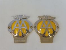 Two AA 1995 Anniversary reproduction badges, type 2A and type 2B both marked with the years 1945-