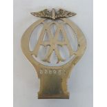 An AA type 2A or 2B car badge, angled bracket version, nickel, no. 335958, circa 1921.