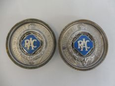 A Royal Automobile Club Associate windscreen badge with lozenge enamel centre, W885 plus a second