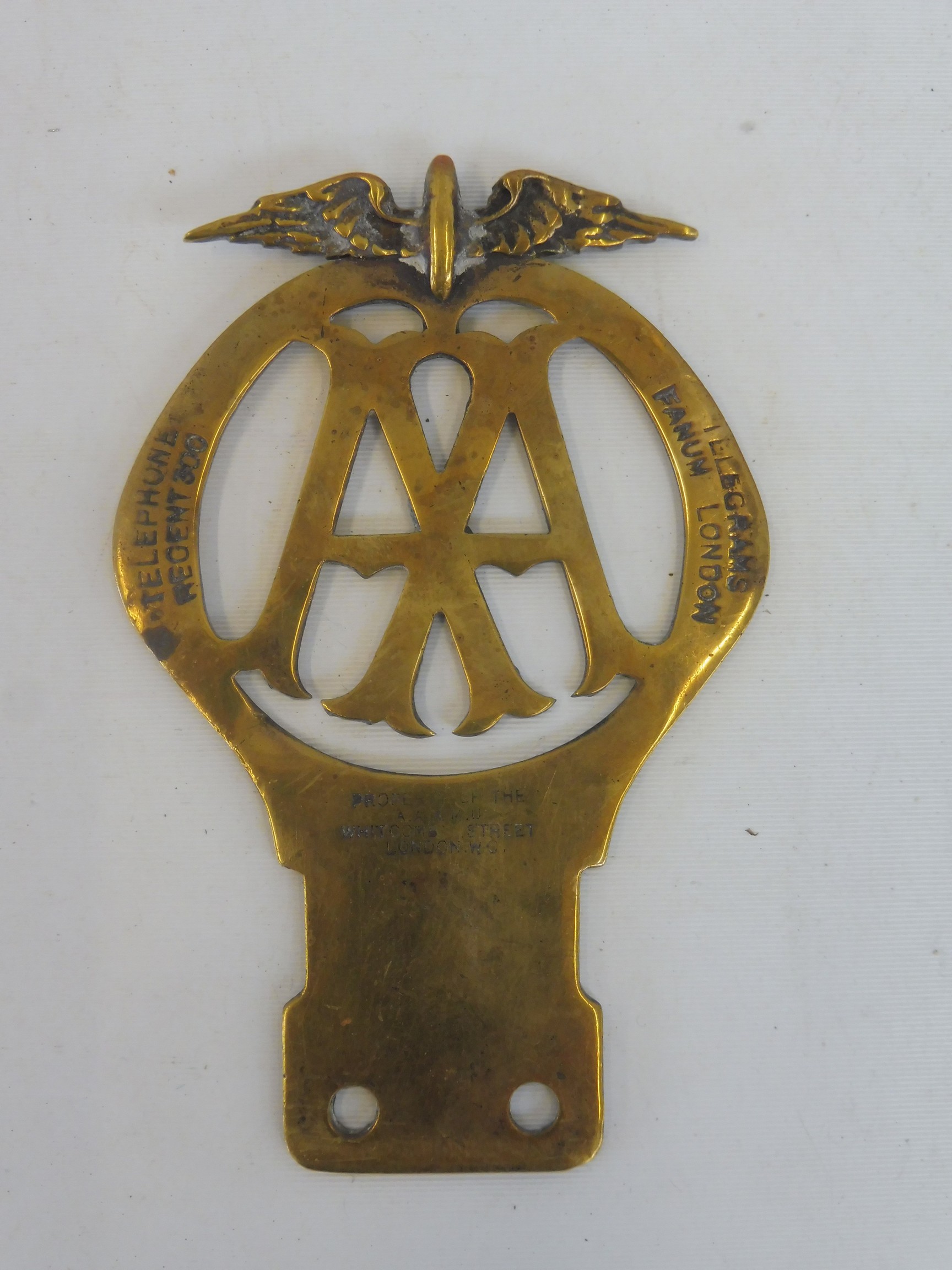 An AA Motorcycle - Cycle Car type 1B badge, brass, no. 270097, June 1920. - Image 2 of 2