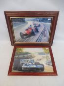 Two framed prints: Phil Hill by Michael Turner (1982), Ferrari, Italian Grand Prix, Monza, 1960