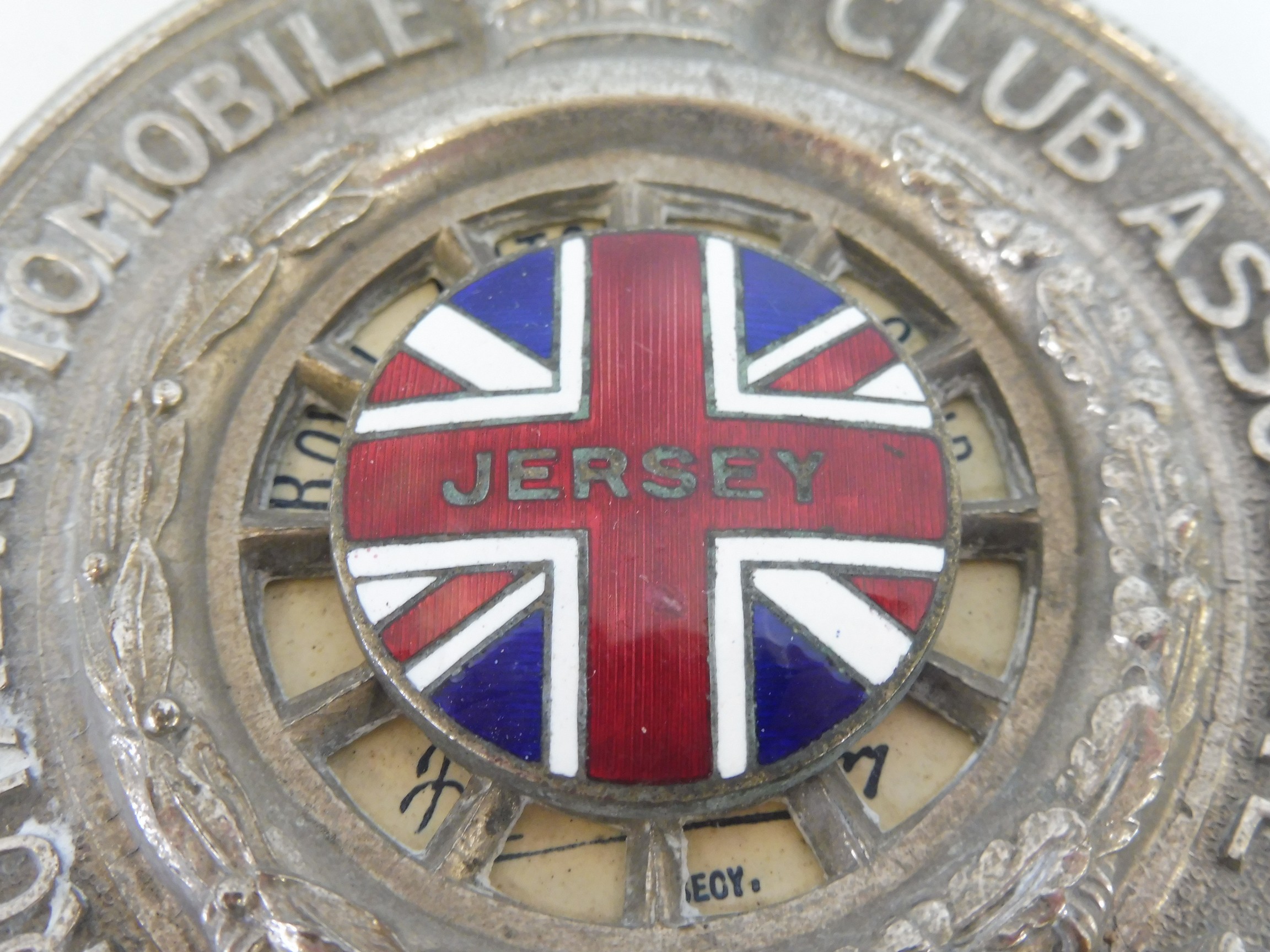A Royal Automobile Club Associate car badge, nickel plated on brass with rare Jersey enamel union - Image 2 of 3