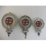 A graduated set of three Royal Automobile Associate car badges, all mazak metal with good enamel