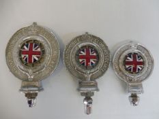 A graduated set of three Royal Automobile Associate car badges, all mazak metal with good enamel