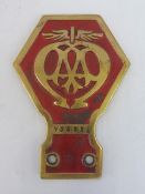 An AA brass commercial badge large type 2 circa 1913-1930, first version with number on the front,