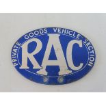 An RAC Private Goods Vehicle Section type 1 oval aluminium badge, 1949, rare as deemed flimsy and