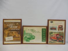 Three framed and glazed prints relating to the early Land Rover Station Wagon and the Fire