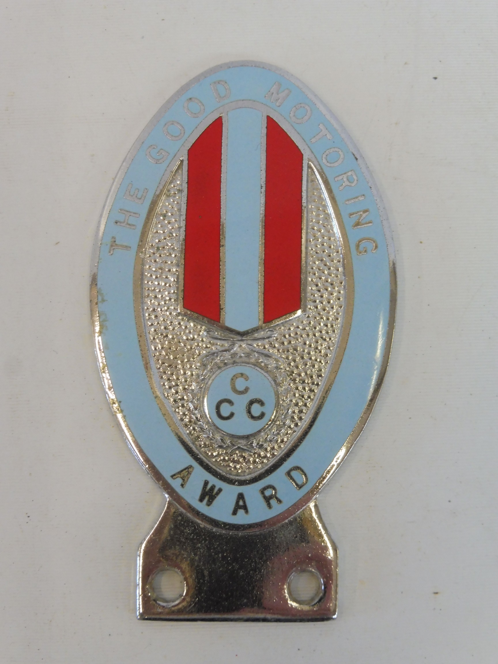 A Good Motoring Award 'CCC' enamel and chrome plated car badge.