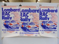 Three 1983 Lombard RAC Rally posters, 2 x 16 3/4 x 28". and one 18 3/4 x 28".