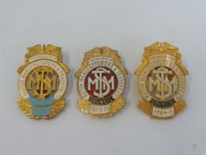Three Society of Motor Manufacturers & Traders Ltd Council badges, 1930-31, 1964-5 and 1972-73.