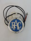 An RAC Associate type 1B badge, plastic and aluminium, rare illuminated version issued in relatively