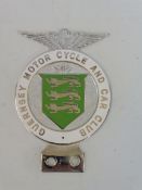 A Guernsey Motor Cycle and Car Club badge, produced 1948-1980s, chrome plated brass and enamel.