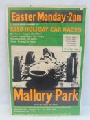 An original circa 1960 Mallory Park advertising poster, 19 3/4 x 29 1/2".