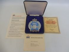 A cased RAC Queen's Silver Jubilee badge, only produced in 1977, no. 537/1,000, with certificate,