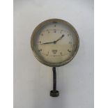 A Smiths silver faced eight day car clock, working.