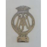 A Jersey Motor Association 2 car badge, 1930s-1948, chrome plated brass, stamped 2478.