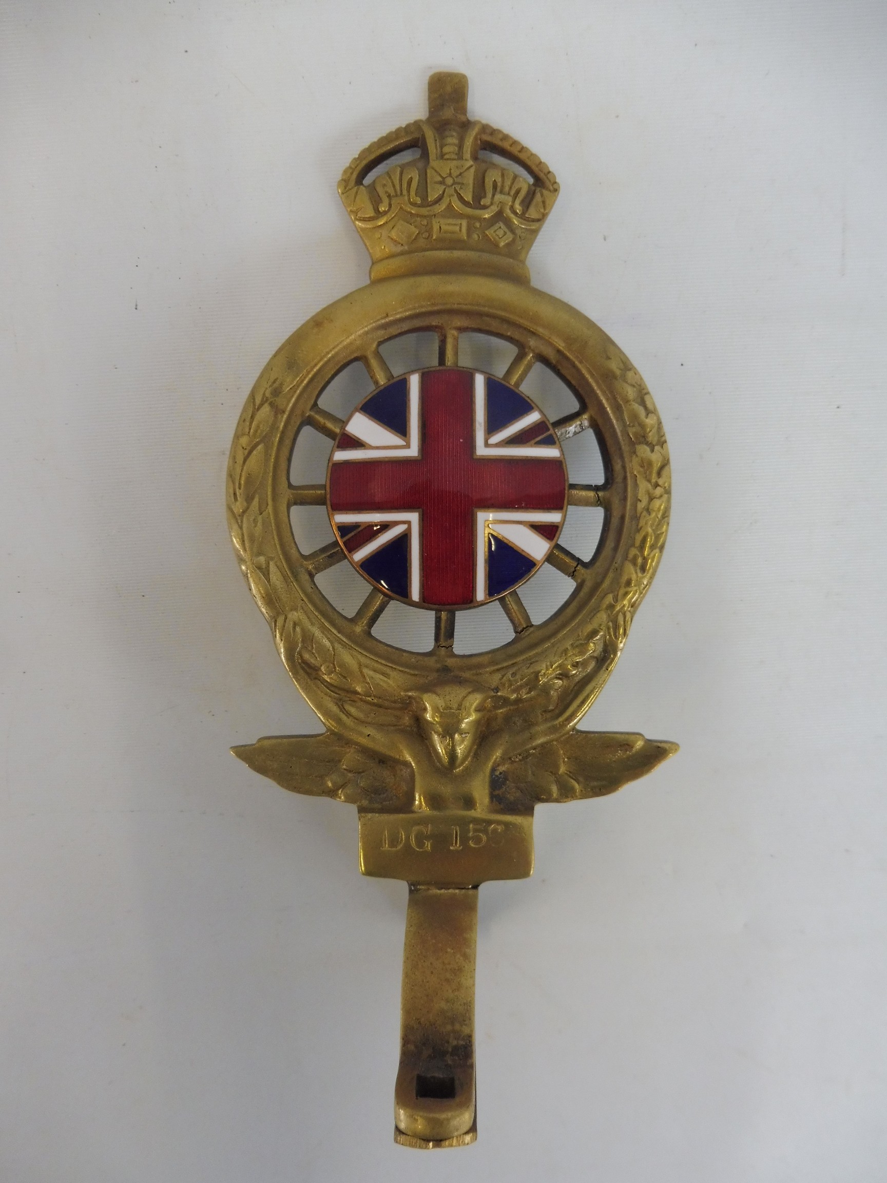 A Royal Automobile Club full member badge, polished brass with excellent enamel union jack centre,