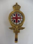 A Royal Automobile Club full member badge, polished brass with excellent enamel union jack centre,