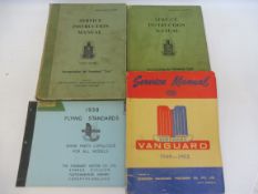 A 1938 Flying Standard spare parts catalogue, a Standard Vanguard service manual 1949-52 and two