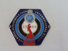 An RAC International Rally 1966 enamel badge.