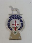 An Ulster Automobile Club chrome plated and enamel car badge type 2, produced 1930s-1980s, stamped