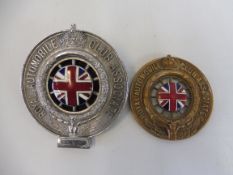 A Royal Automobile Club Associate car badge, brass radiator fixing version with small enamel union