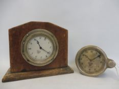 Two Smiths silver faced eight day car clocks.