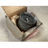 A boxed Smiths 0-110 mph black faced speedometer.
