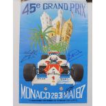 A 1987 Monaco Grand Prix poster, signed, 15 3/4 x 23 1/2".