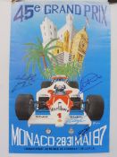 A 1987 Monaco Grand Prix poster, signed, 15 3/4 x 23 1/2".