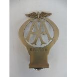 An AA type 2A car badge, nickel, no. 551735, Feb 1924 - July 1926.