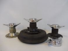 Four chrome plated wheel spinners, two original hubs and a third new example, all to suit MG TC/TD.