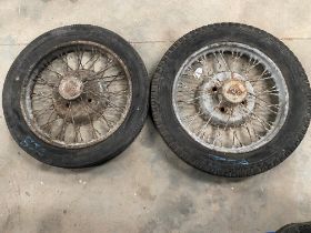 Two pre-war BSA car wire wheels.