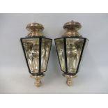 A good pair of nickel plated and black enamel hexagonal tapering opera lamps, in good condition.