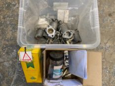 Two new MGB carburettors, plus a new box of brake fluid and various spark plugs etc.