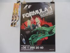 A Formula 1 Budapest 2005 advertising poster, signed with dedication, 18 3/4 x 26 1/2" plus two 2007