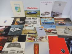 A selection of British car brochures including Bristol, BRM, Maries, MG, Morgan, Panther, TVR etc.