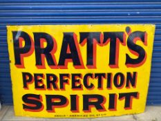 A large and rare Pratt's Perfection Spirit enamel sign by Patent Enamel, some small spots of the