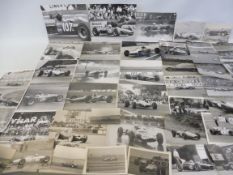 Approximately 50 car photgraphs, images of old single seater racing cars, some stamped to rear,