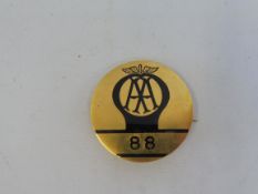 An AA patrolman's lapel badge for box 88.