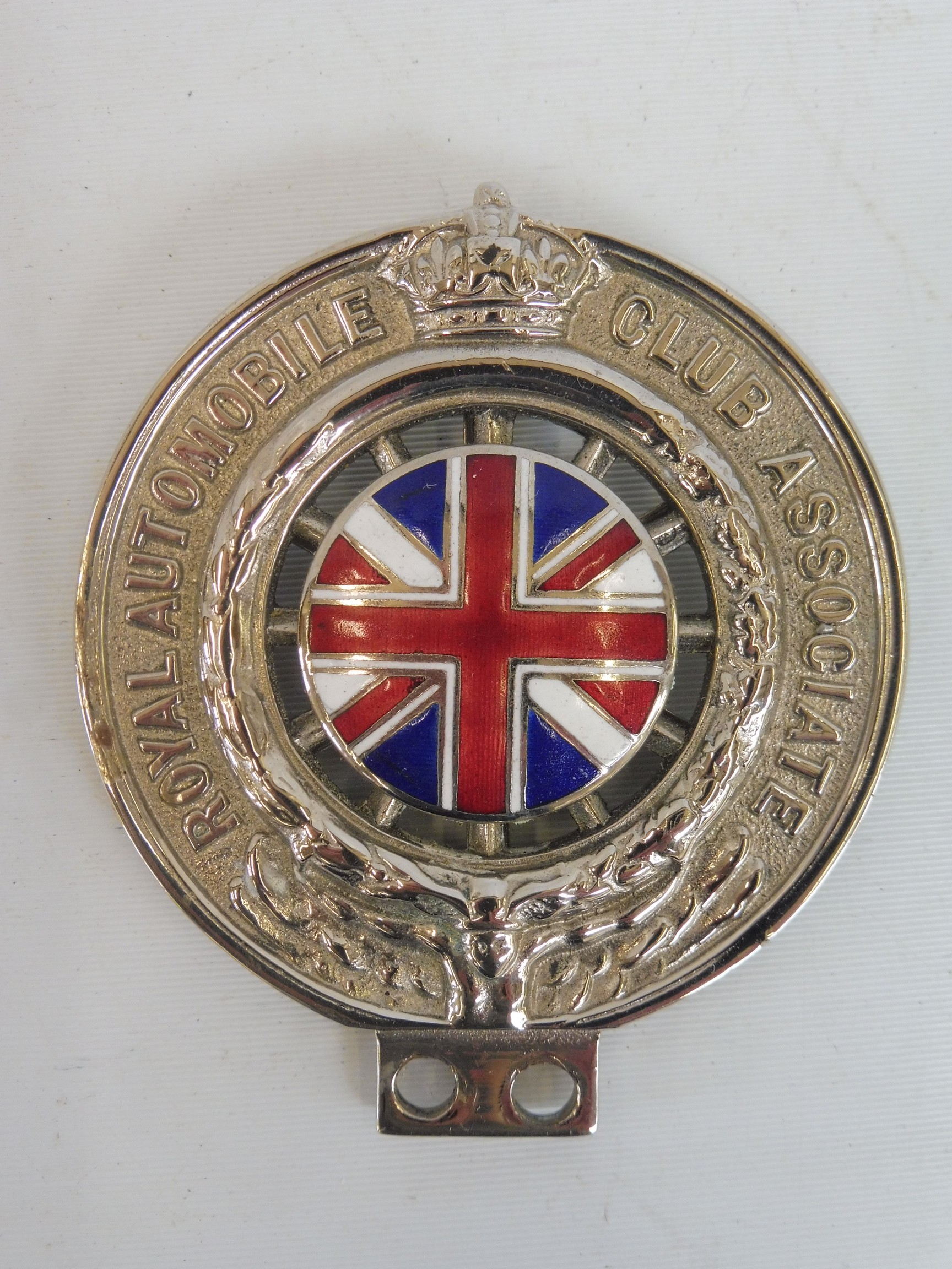 A Royal Automobile Club Associate badge, possibly motorcycle, nickel plated brass, with enamel union