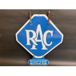 An RAC lozenge shaped double sided enamel sign with hanging hooks and a 'Registered Instructor'