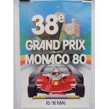 A 1980 38th Monaco Grand Prix poster, signed, 15 3/4 x 23 1/2".