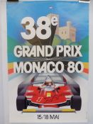 A 1980 38th Monaco Grand Prix poster, signed, 15 3/4 x 23 1/2".