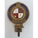 A Commercial Motor Users Association R.A.C. Associate brass and enamel car badge, no. 13625, some