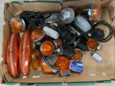 A tray of indicators, light fittings etc.