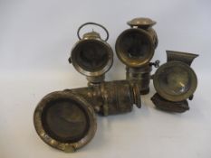 Four veteran cycle paraffin lamps including P&H Revenge.