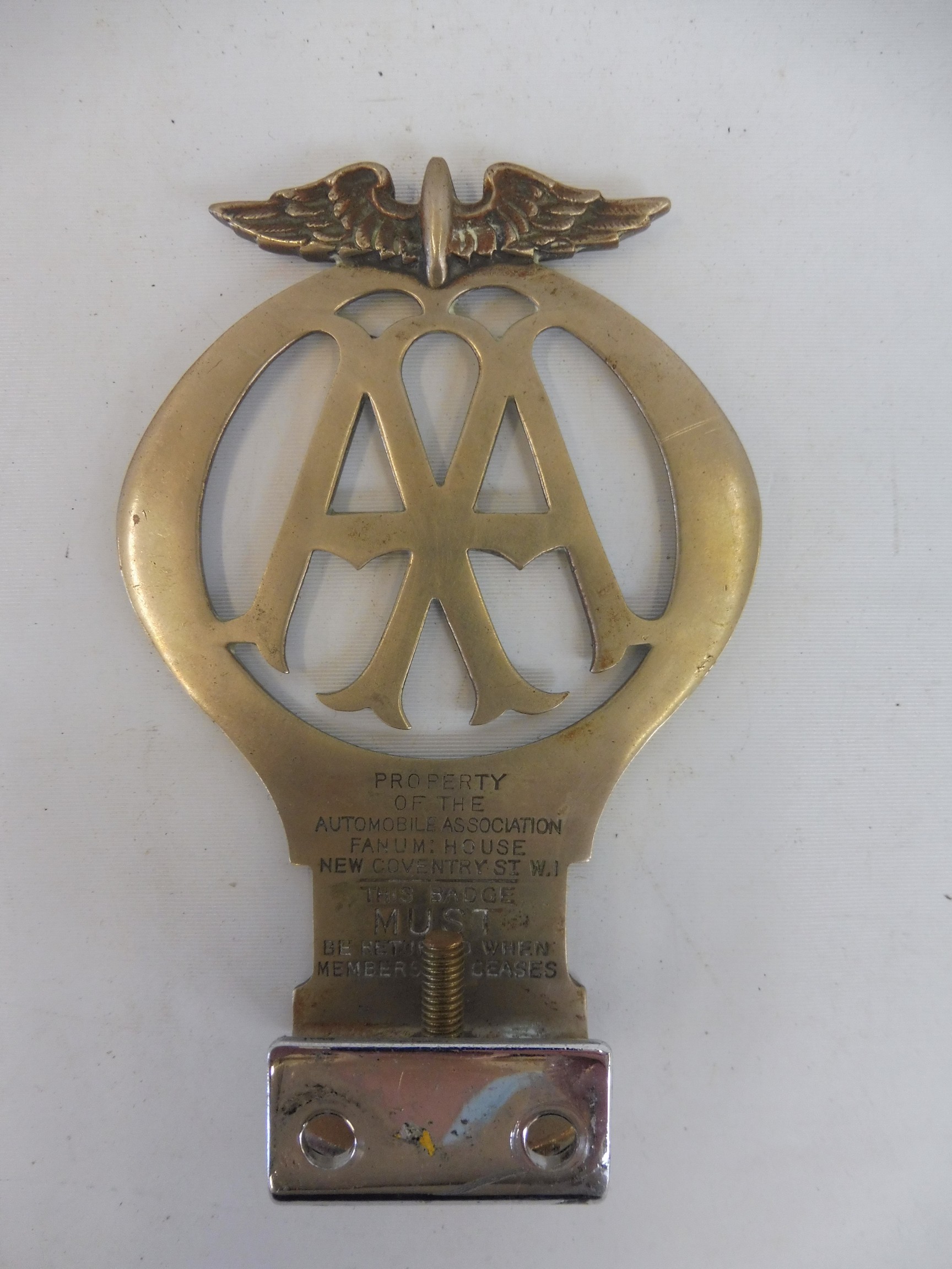 An AA type 2A car badge, nickel, no. 551735, Feb 1924 - July 1926. - Image 2 of 2