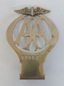 An AA type 2A or 2B car badge, angled bracket version, nickel, no. 335958, circa 1921.